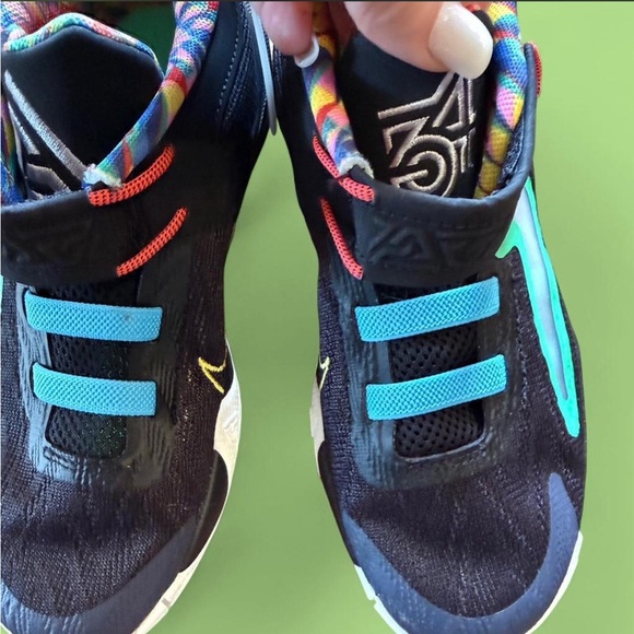 Nike Kids Black Sneakers with Mint Swoosh and Yellow Sole - Picture 5 of 7